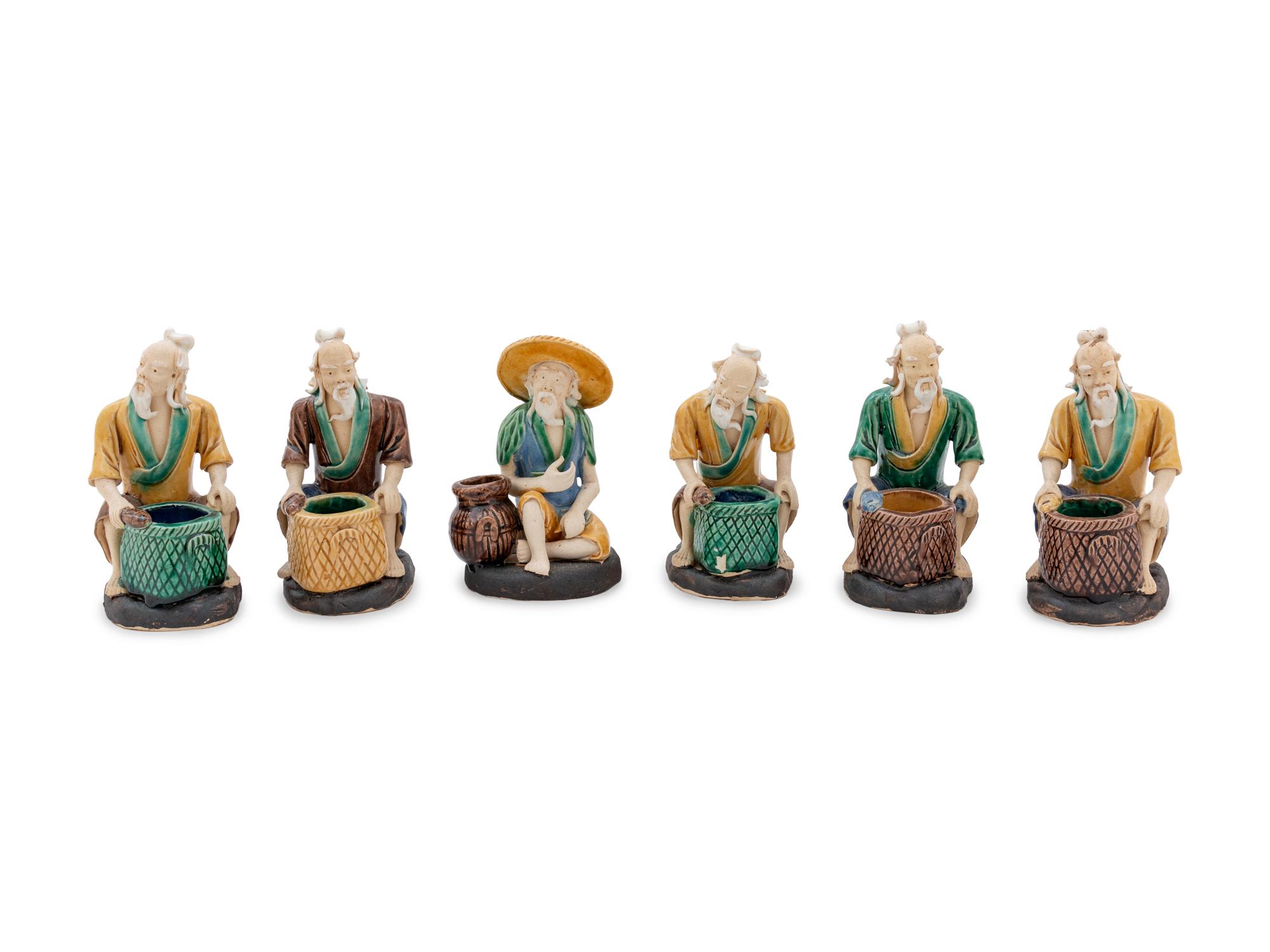 A Group of Chinese Sancai Glazed Pottery Figures