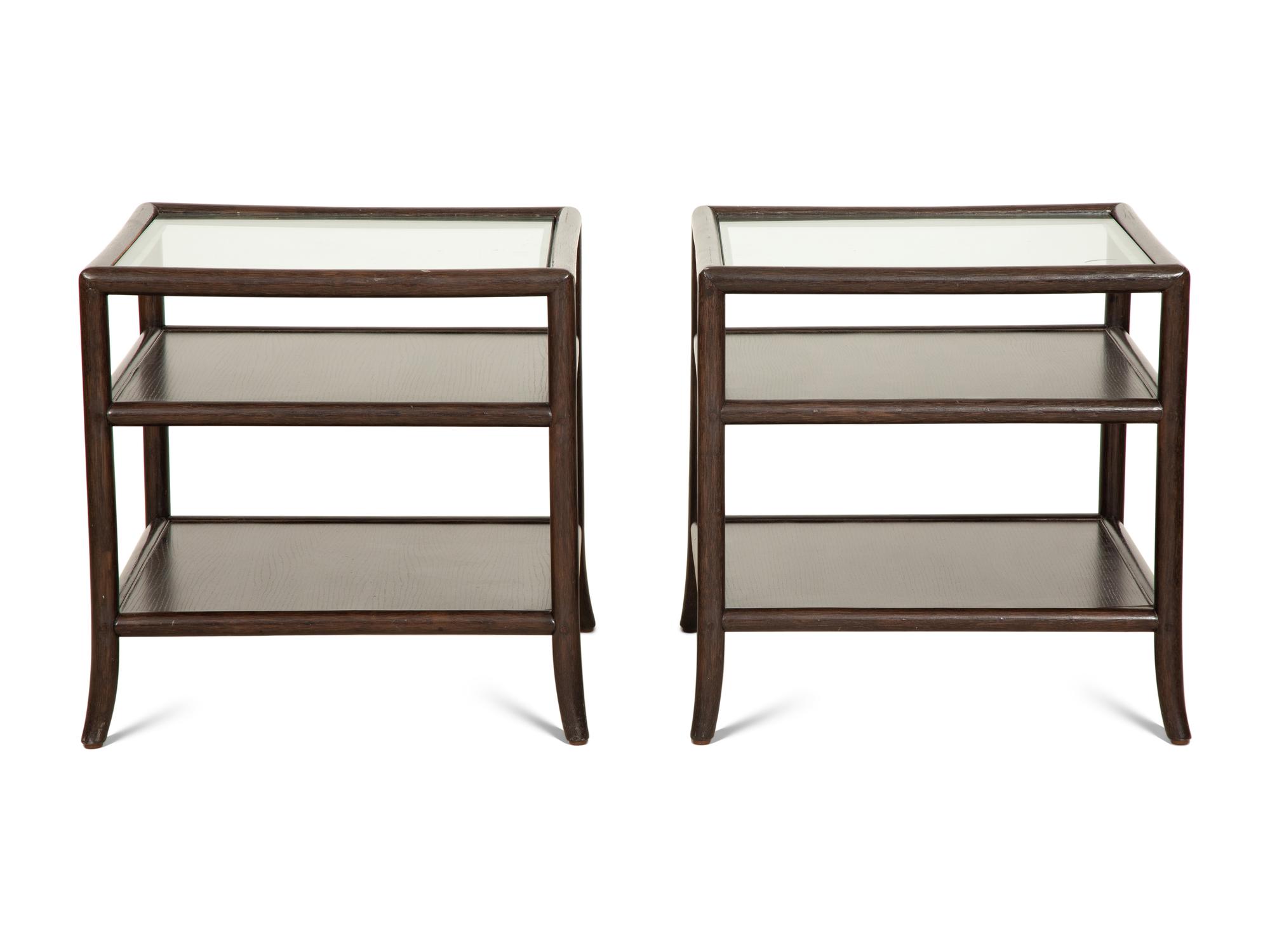 A Pair of Contemporary Glass Top Side Tables