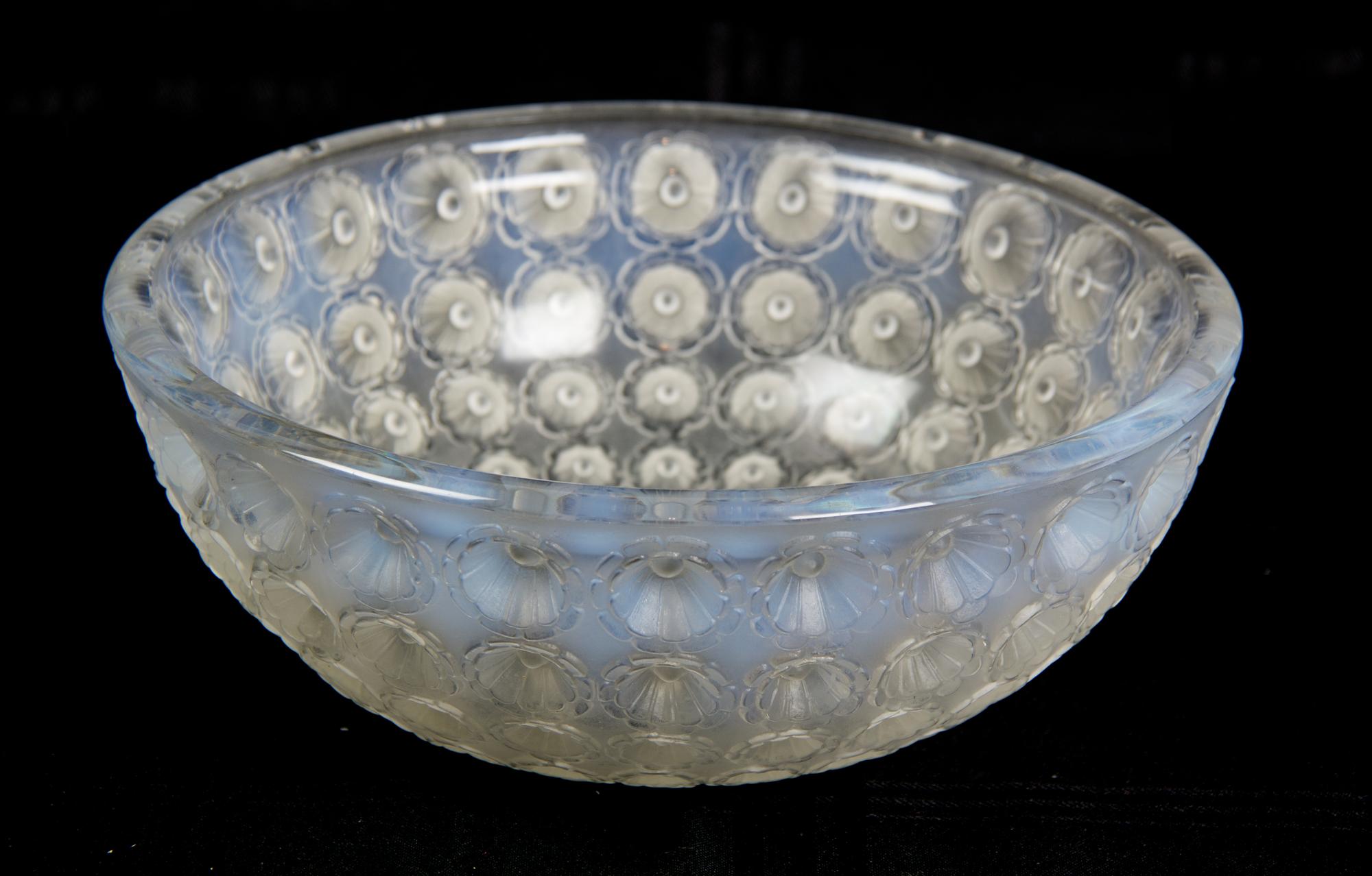 A Rene Lalique Molded and Frosted Glass "Nemours" Bowl Diameter 10 inches.