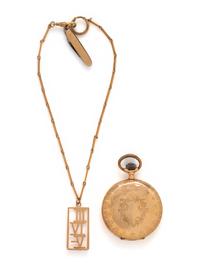 14K YELLOW GOLD HUNTER CASE POCKET WATCH AND FOB CHAIN