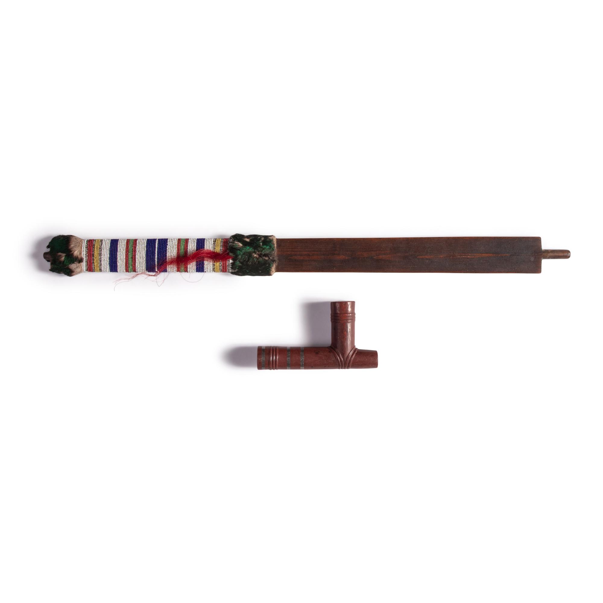 Plains Beaded Pipe Stem, with Catlinite Bowl