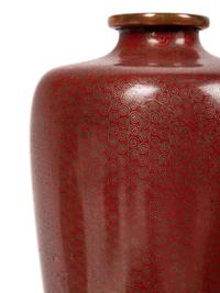 12 Japanese Red Ground Cloisonné Enameled Vessels
