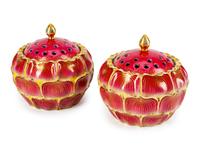 A Pair of Chinese Porcelain Lotus-Form Covered Potpourri