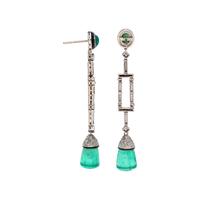 ART DECO, DIAMOND, EMERALD, ONYX AND ENAMEL EARRINGS