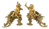 A Pair of Louis XV Style Gilt Bronze Chenets Height 14 x width 15 inches. — 19TH CENTURY