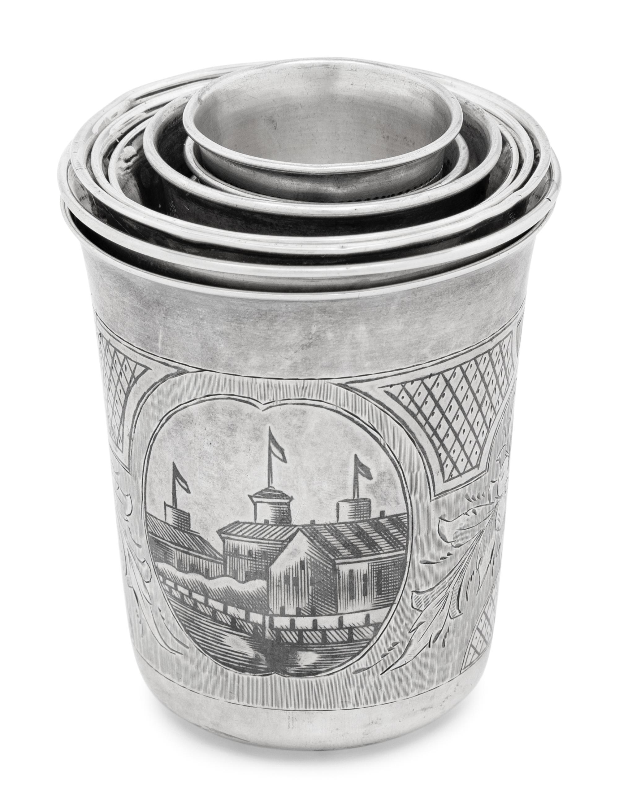 A Group of Nine Russian Silver Tumblers