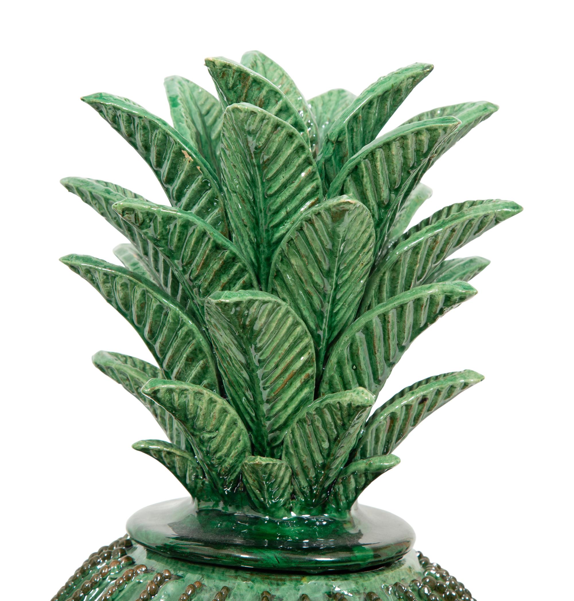 A Pair of Green Glazed Terracotta Pineapples