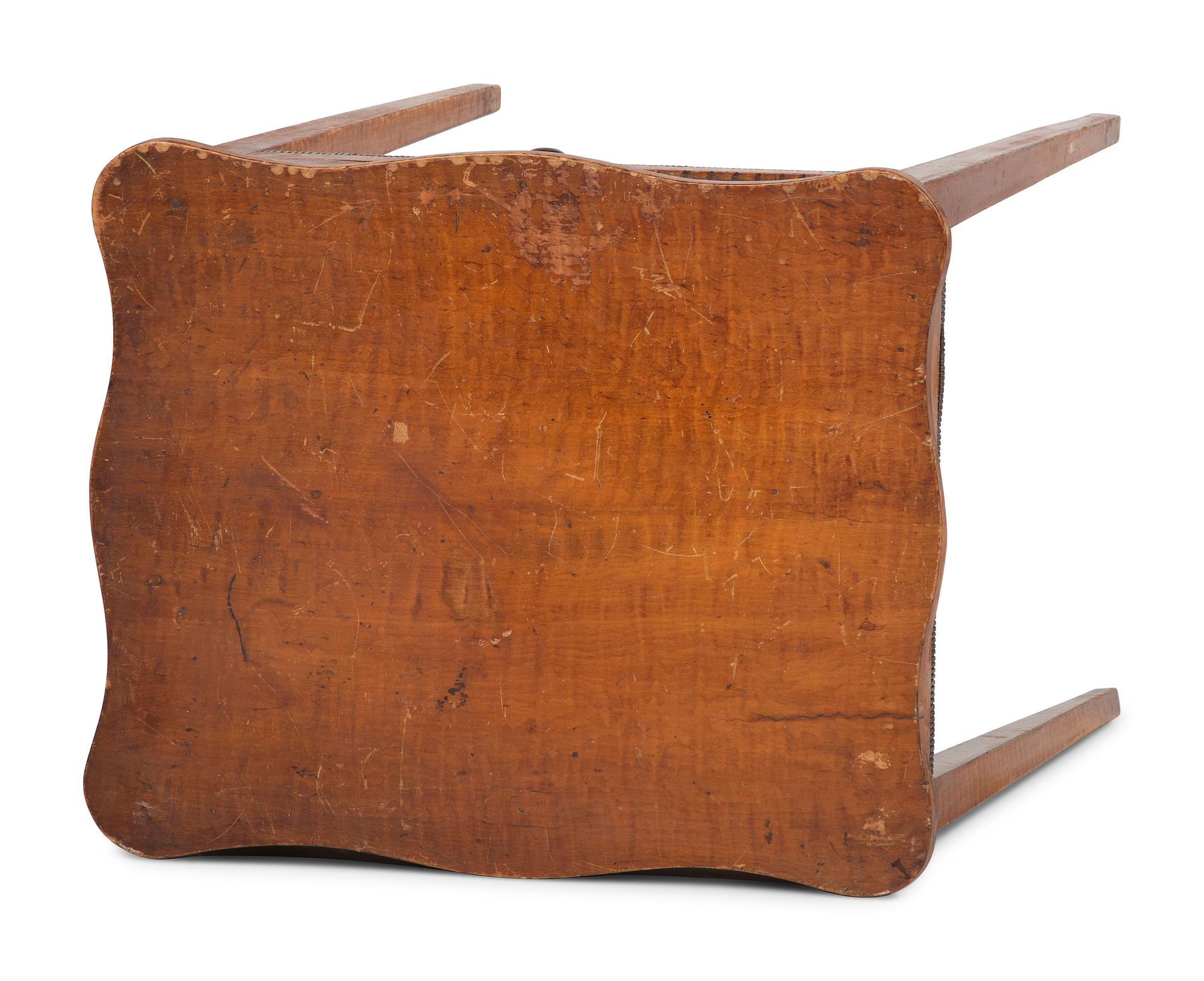 A Federal Inlaid Tiger Maple Serpentine-Top One-Drawer Work Table