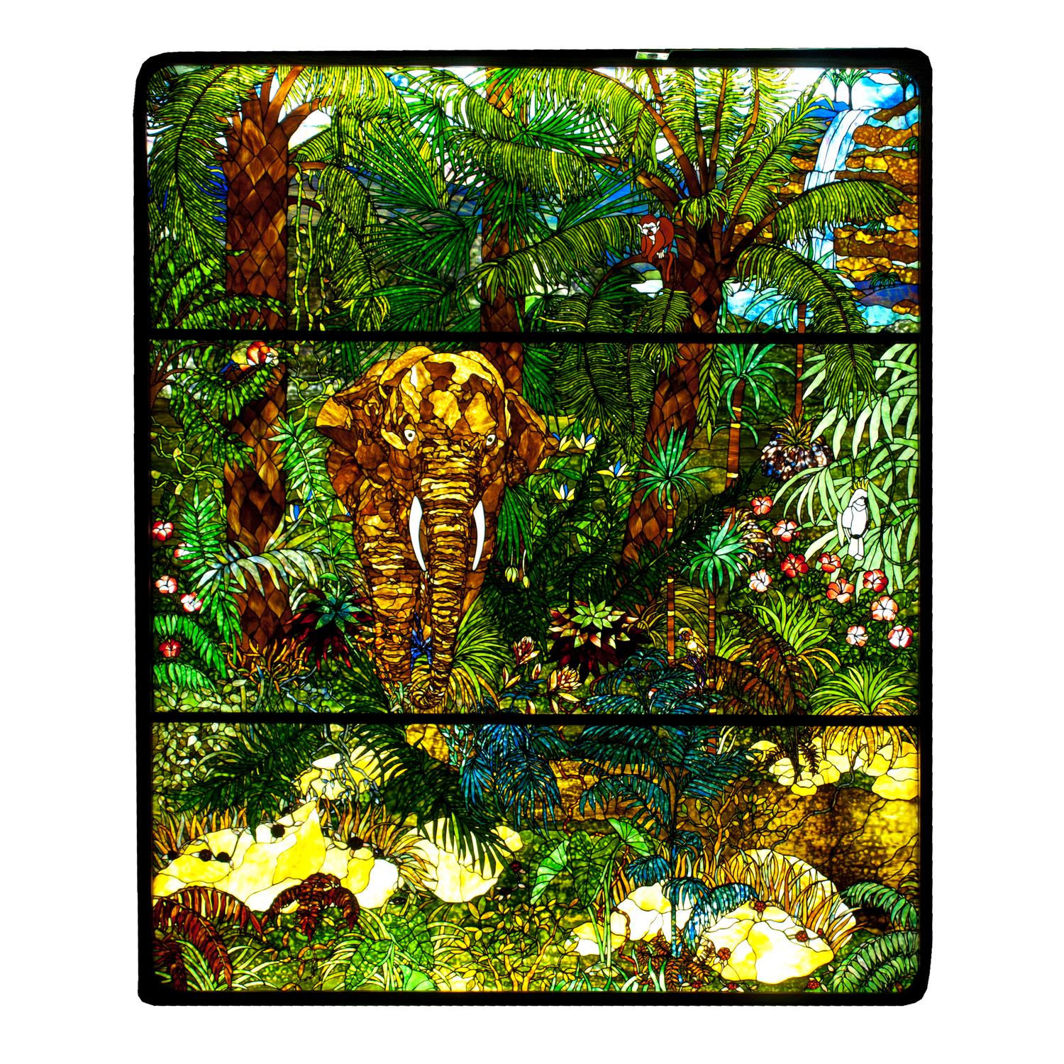 A Mark Bogenrief "Jungle" Stained Glass Window 115.5" W x 140" H — United States, 2015