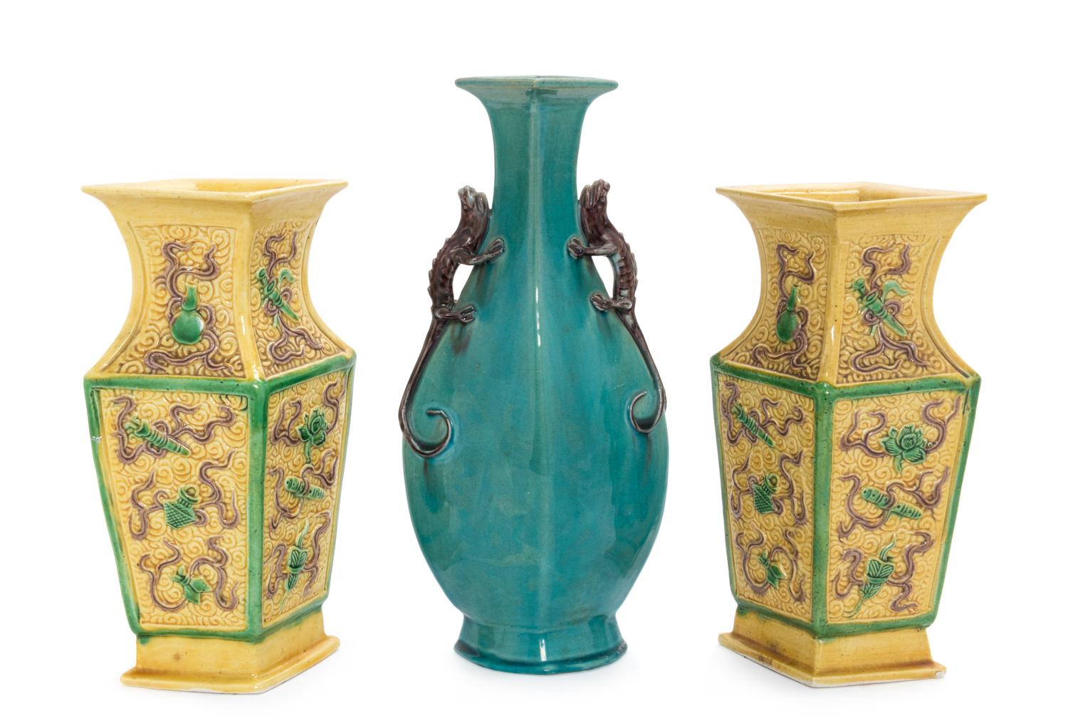 Three Chinese Porcelain Vases Height of taller 9 3/4 inches. — EARLY 20TH CENTURY