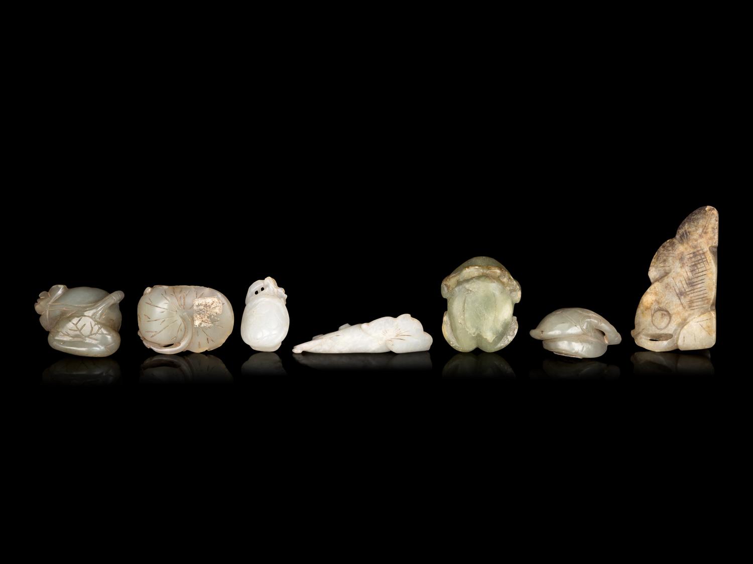 Seven Chinese Jade Carvings of Fruits