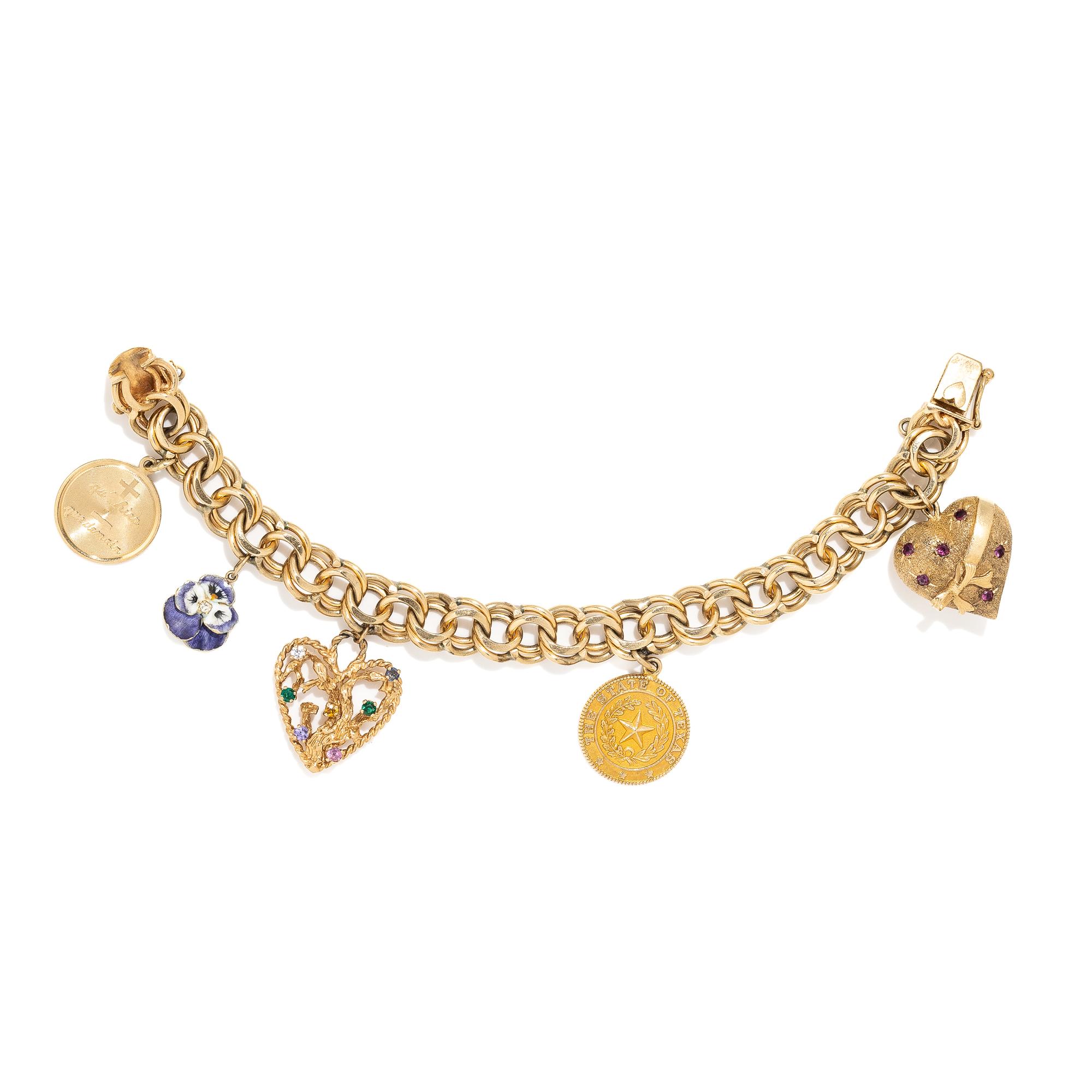 YELLOW GOLD AND MULTIGEM CHARM BRACELET