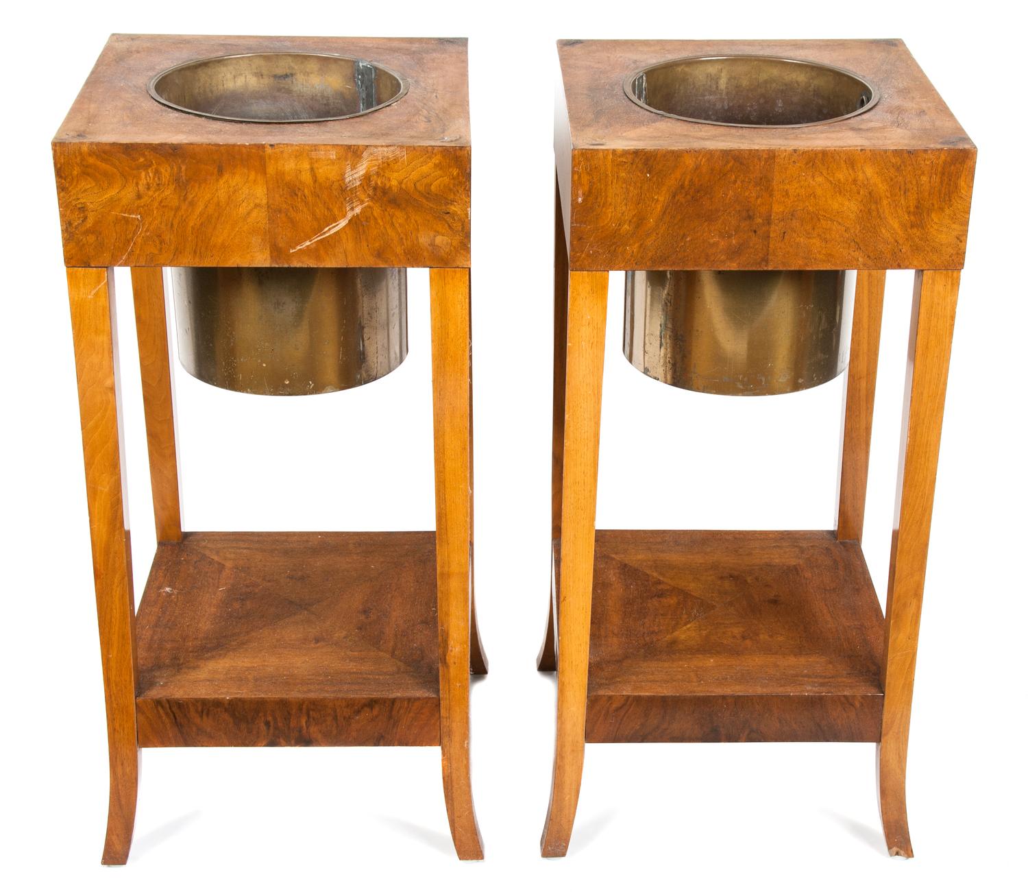 A Pair of Charles X Burl Walnut Plant Stands Height 30 x width 14 x depth 14 inches. — 20TH CENTURY