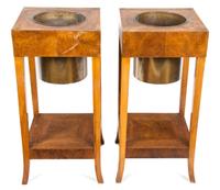 A Pair of Charles X Burl Walnut Plant Stands Height 30 x width 14 x depth 14 inches. — 20TH CENTURY