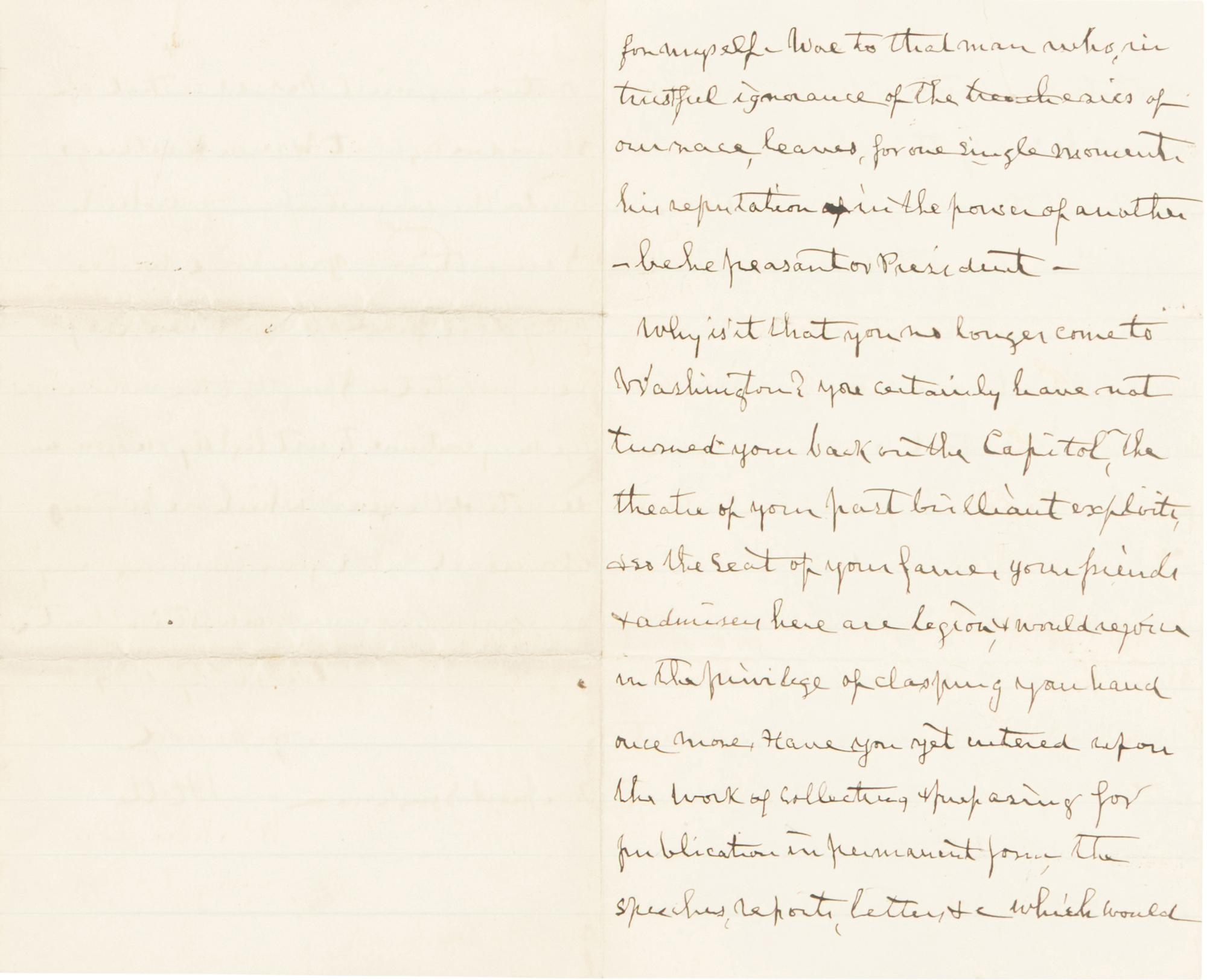 HOLT, Joseph (1807-1894). Autograph letter, signed ("J. Holt") to former assistant John A. Bingham. Washington, D.C., 8 August 1888.