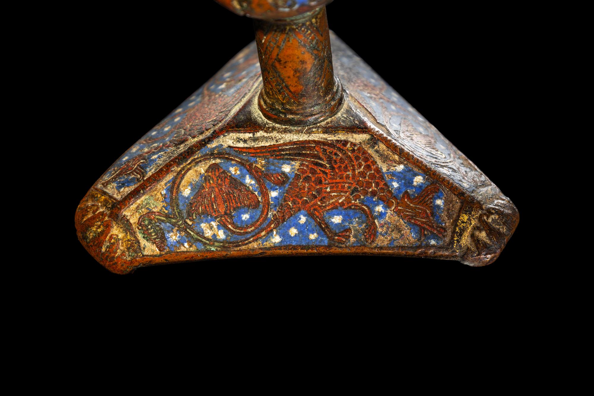A Limoges Gilt-Copper and Champleve Enamel Candlestick