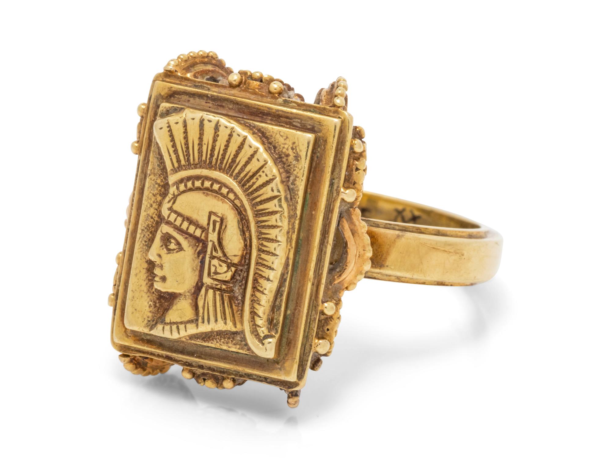 A 14 Karat Yellow Gold Warrior Motif Ring,