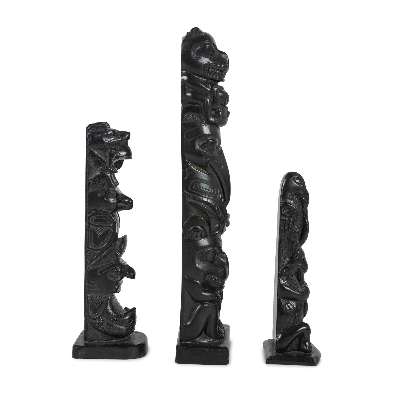 Haida Carved Argillite Model Totem Poles