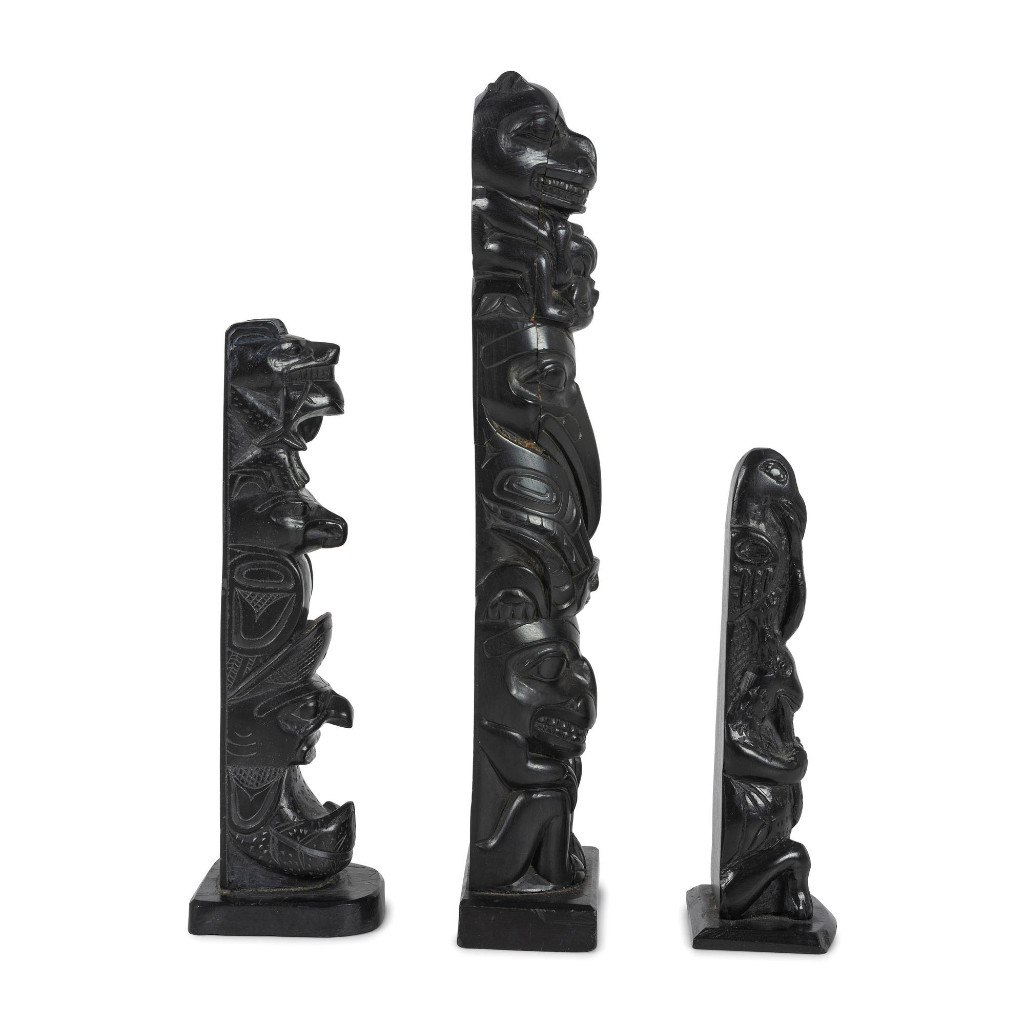 Haida Carved Argillite Model Totem Poles