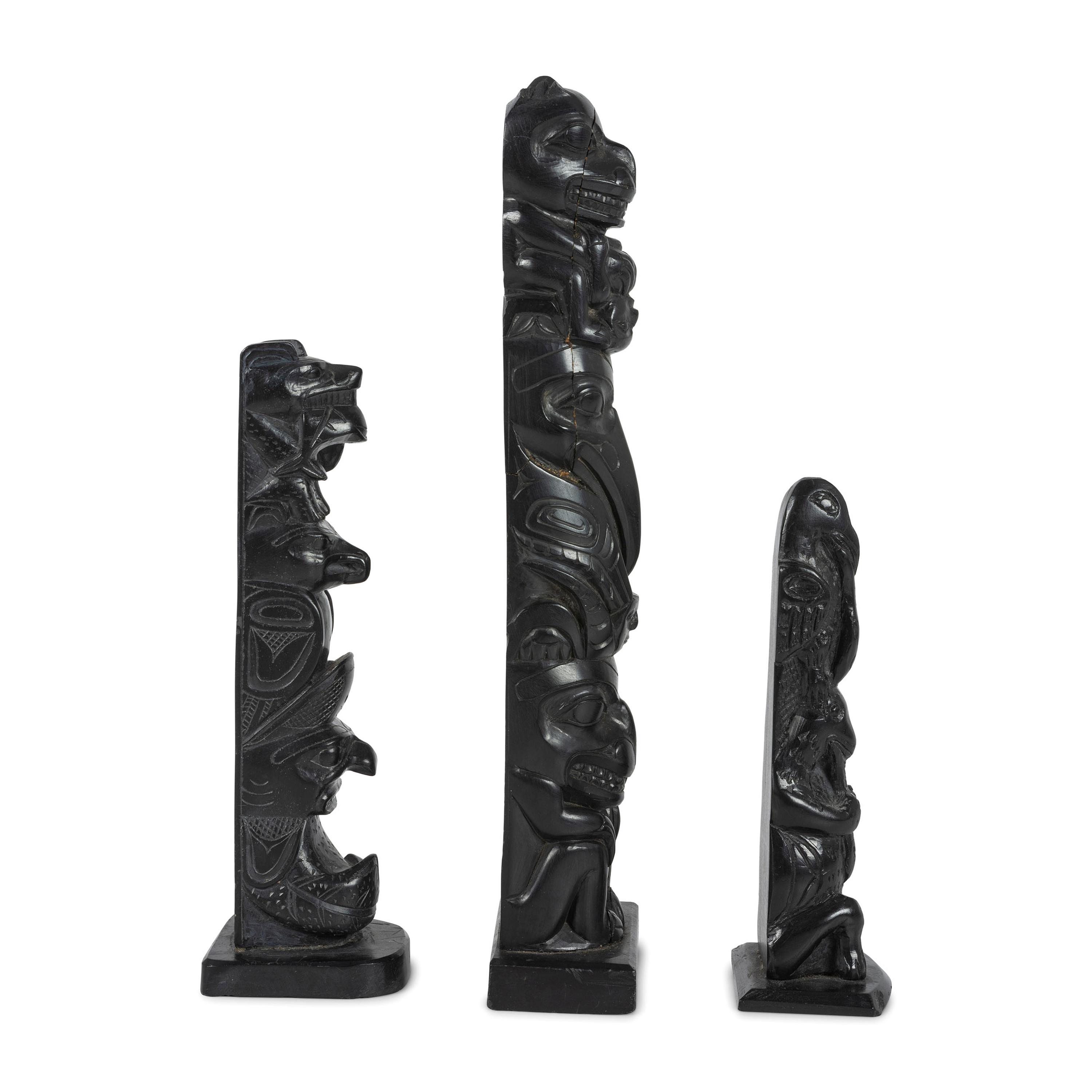 Haida Carved Argillite Model Totem Poles