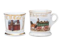 Two Porcelain Occupational Shaving Mugs with Draughtscenes