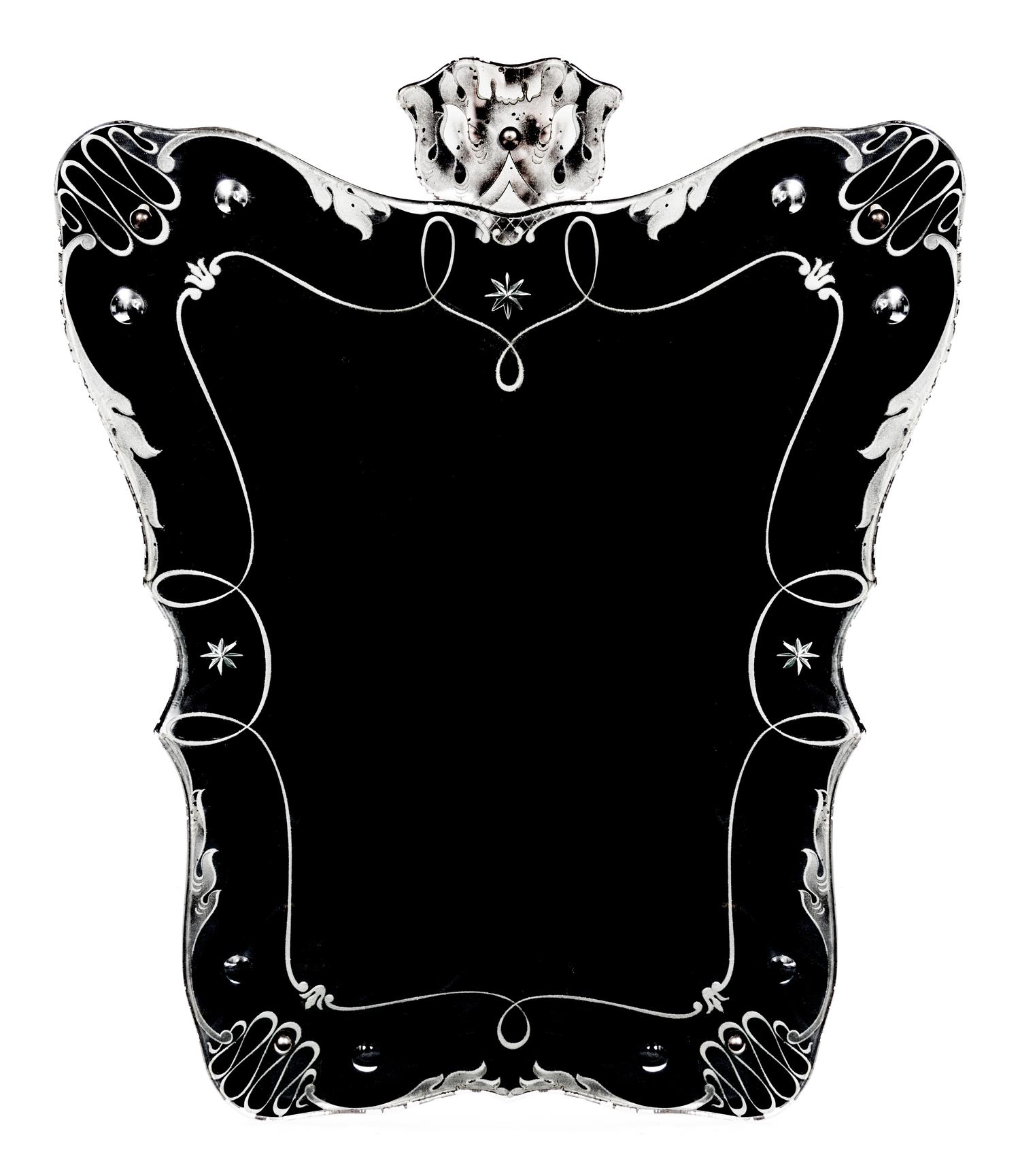 A French Art Deco Etched Glass Mirror Height 33 x width 27 inches.