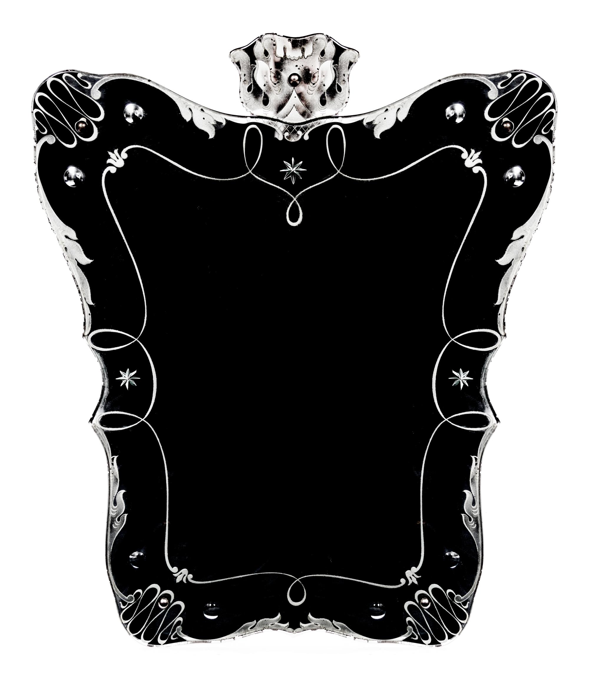 A French Art Deco Etched Glass Mirror Height 33 x width 27 inches.