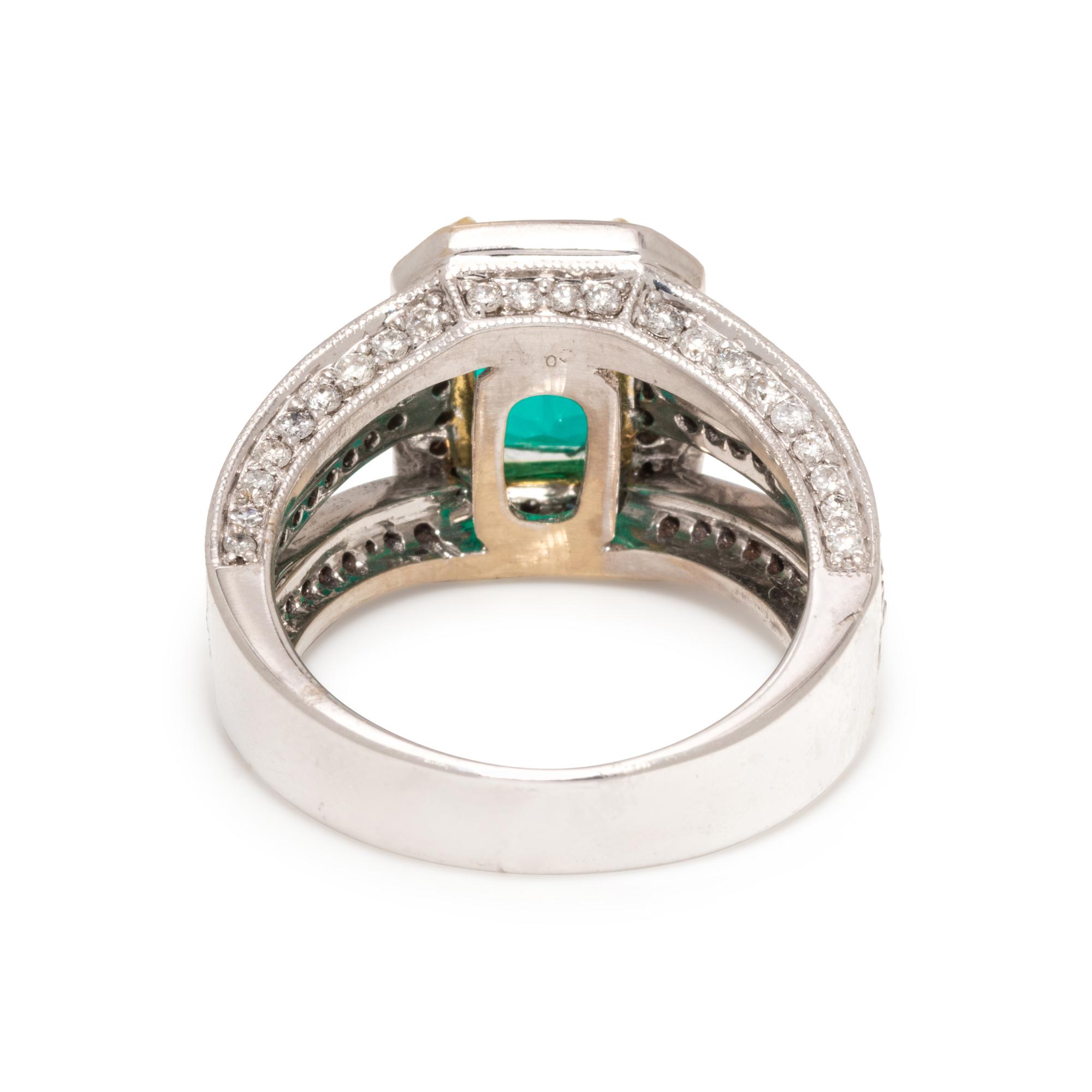 SYNTHETIC EMERALD AND DIAMOND RING