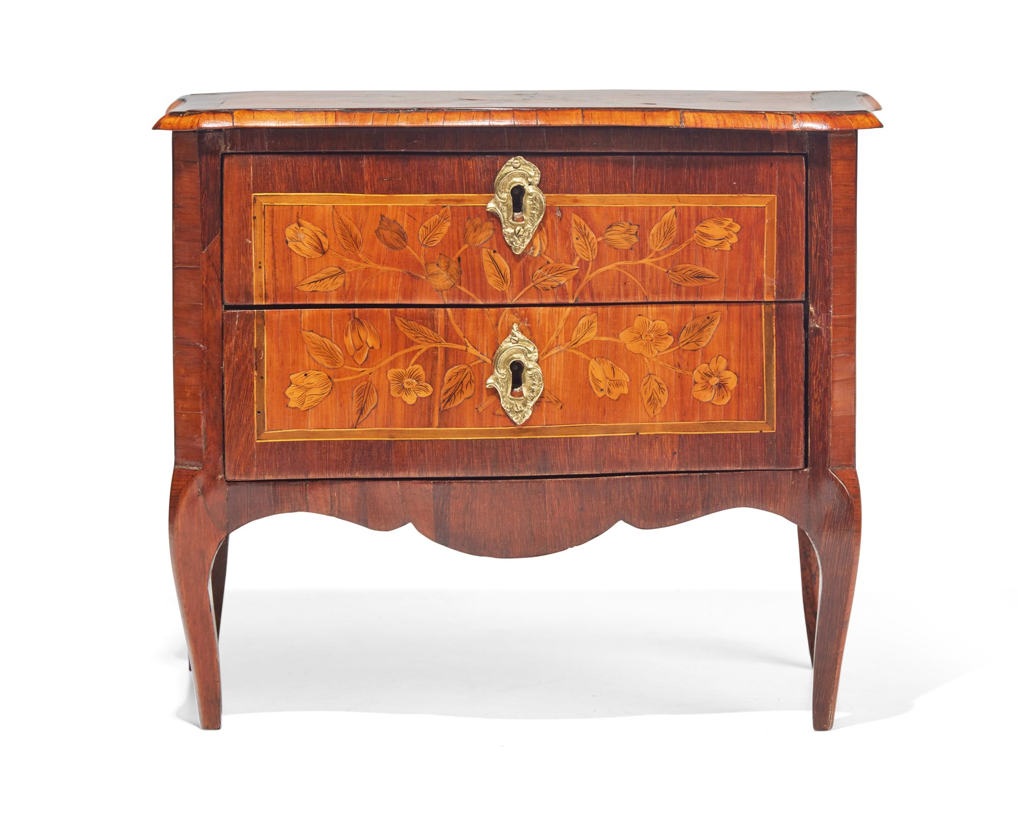 A miniature Louis XVI mixed woods marquetry commode, late 18th century