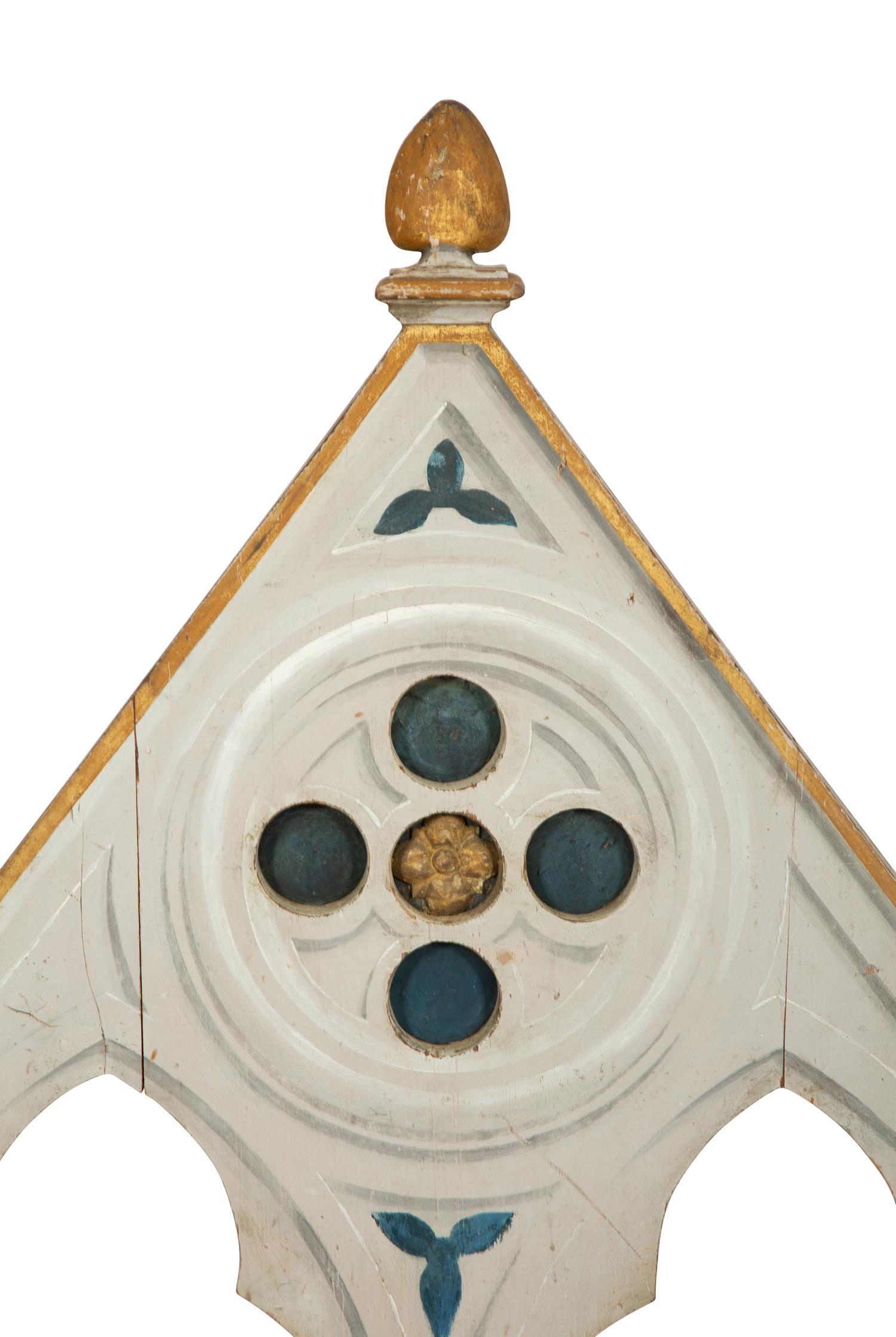 A Neo-Gothic Trompe l'oeil Painted and Parcel Gilt Hall Bench