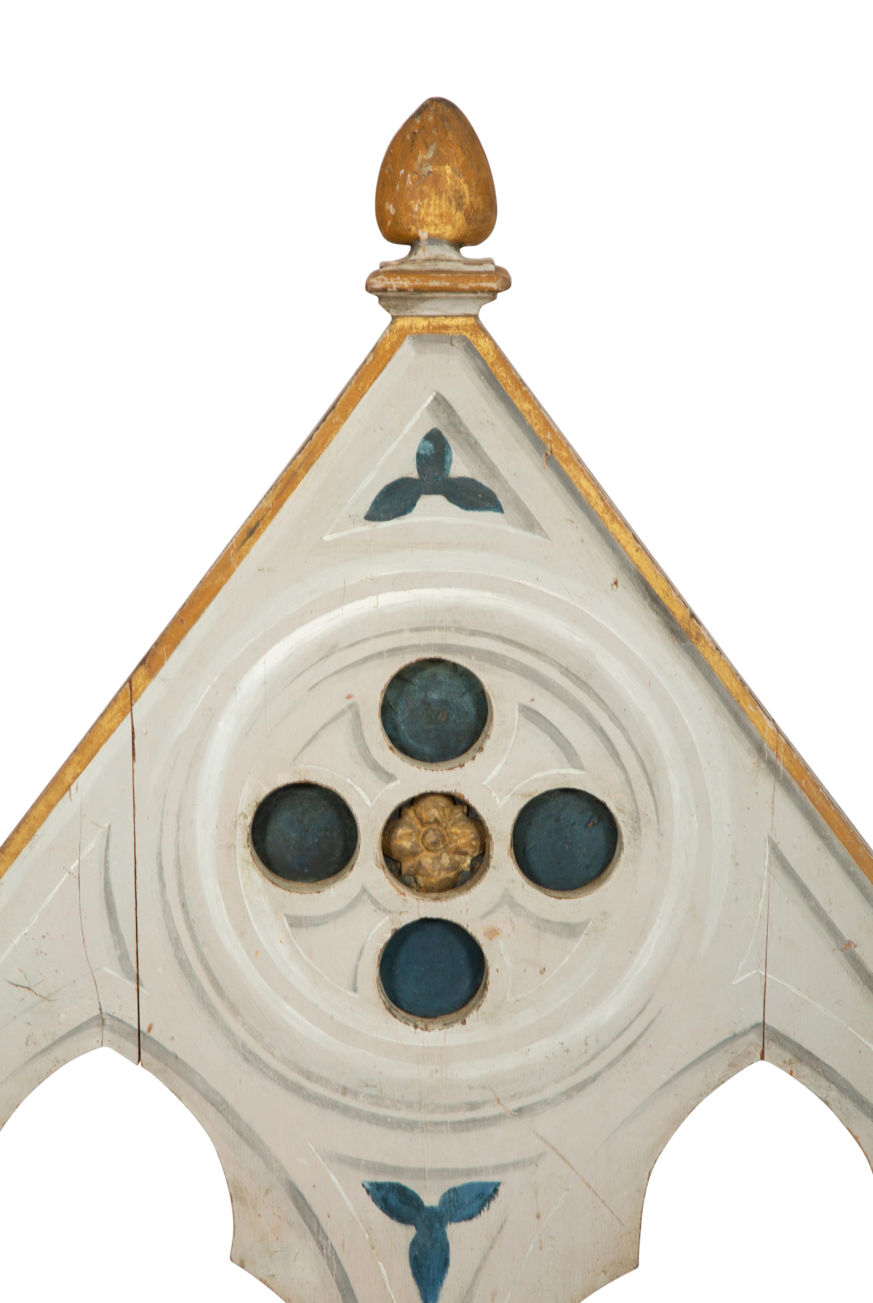 A Neo-Gothic Trompe l'oeil Painted and Parcel Gilt Hall Bench