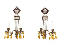 A Set of Four Regency Style Mirrored Two-Light Sconces