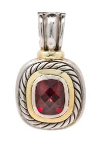A Sterling Silver, 14 Karat Yellow Gold and Garnet 'Noblesse' Enhancer/Pendant, David Yurman, 12.60 dwts.