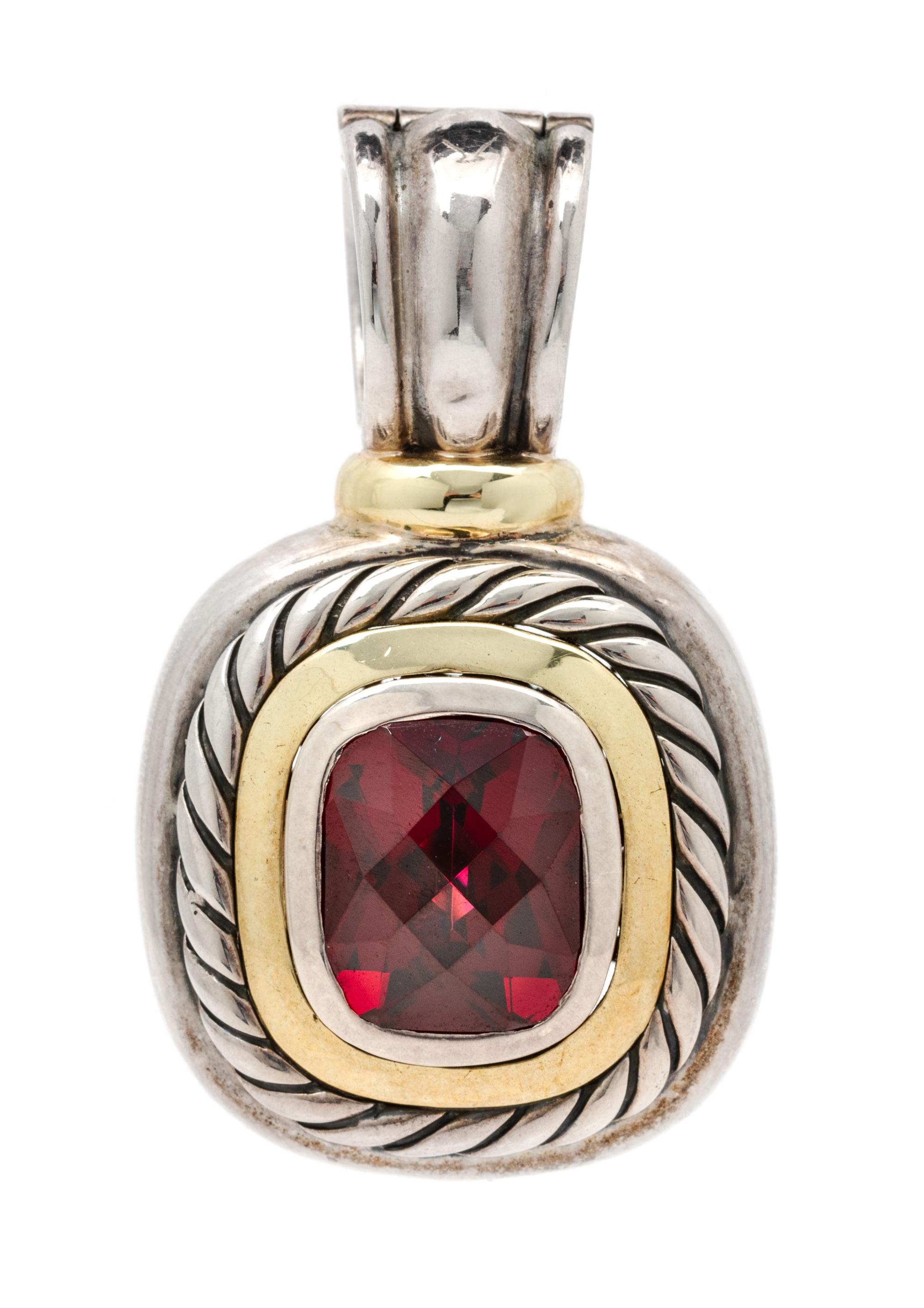 A Sterling Silver, 14 Karat Yellow Gold and Garnet 'Noblesse' Enhancer/Pendant, David Yurman, 12.60 dwts.