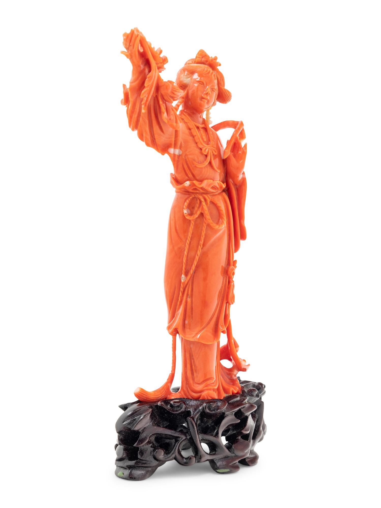 A Chinese Red Coral Figure of a Lady