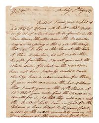 HARRISON, Benjamin (1726-1791), signer of the Declaration of Independence. Autograph letter signed ("Benj. Harrison"), as Governor of Virginia, to the Commercial Committee. Beckley, 7 July 1779.