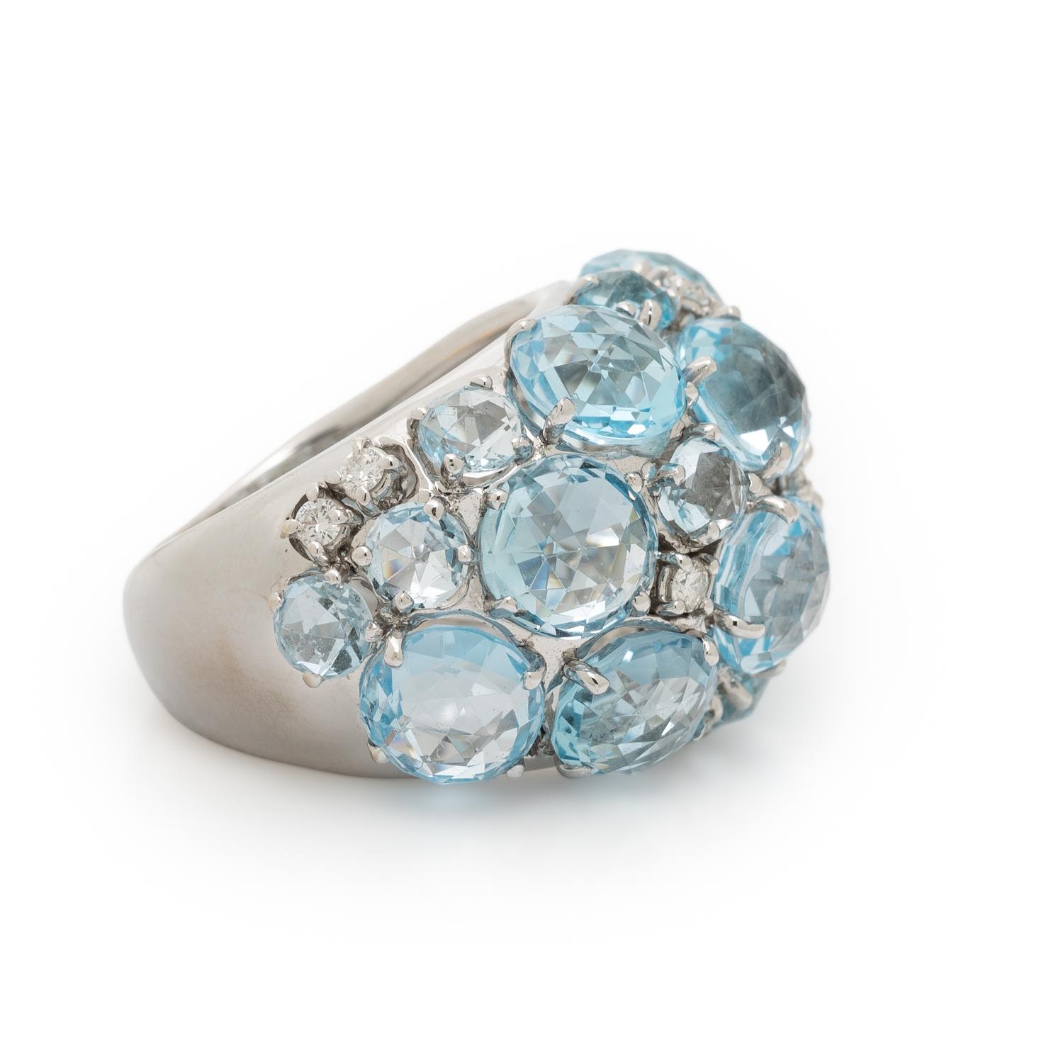 A & FURST, WHITE GOLD, DIAMOND, AND BLUE TOPAZ RING