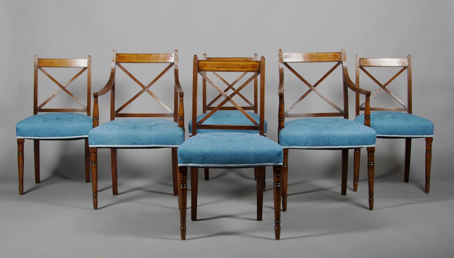 A Set of Six Regency Style Cross Back Chairs, Height 37 inches.