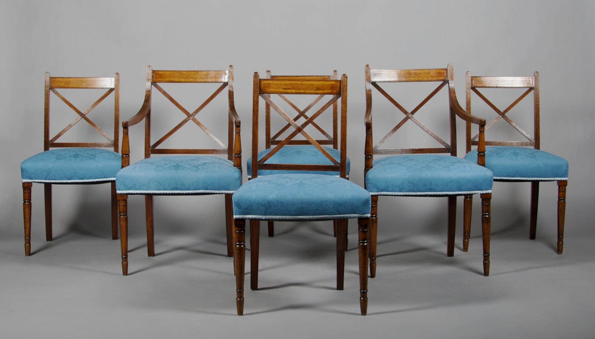A Set of Six Regency Style Cross Back Chairs, Height 37 inches.