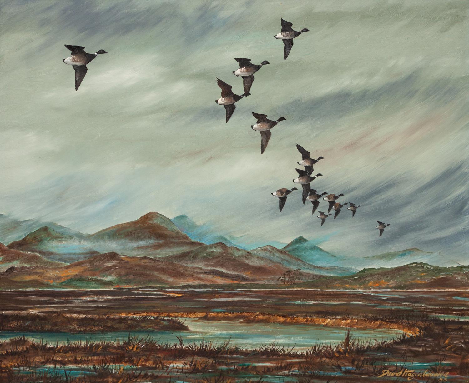 Geese Over Marsh