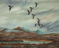 Geese Over Marsh