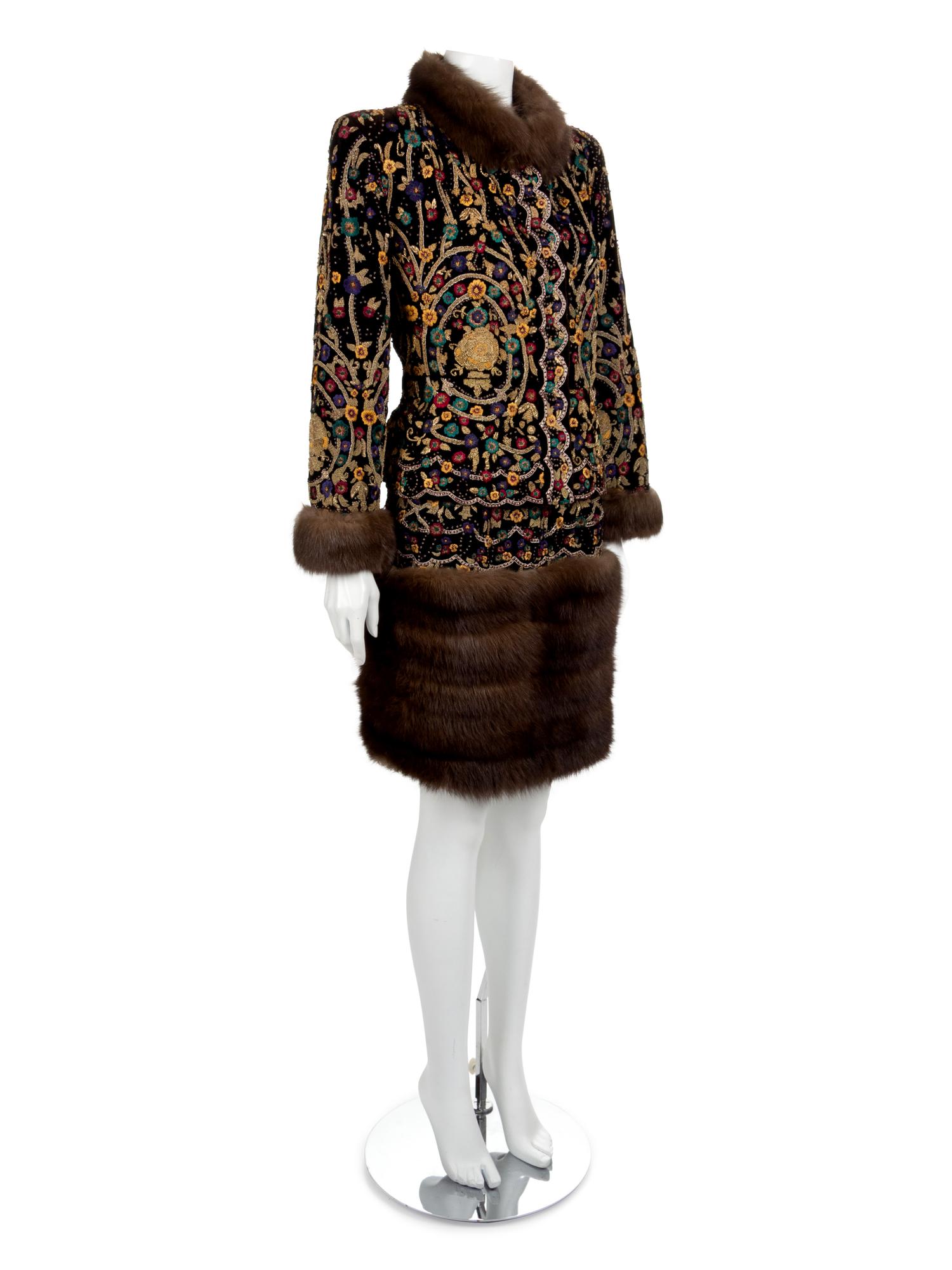 Revillon Haute Couture Velour and Sable Suit and Hat, 1994