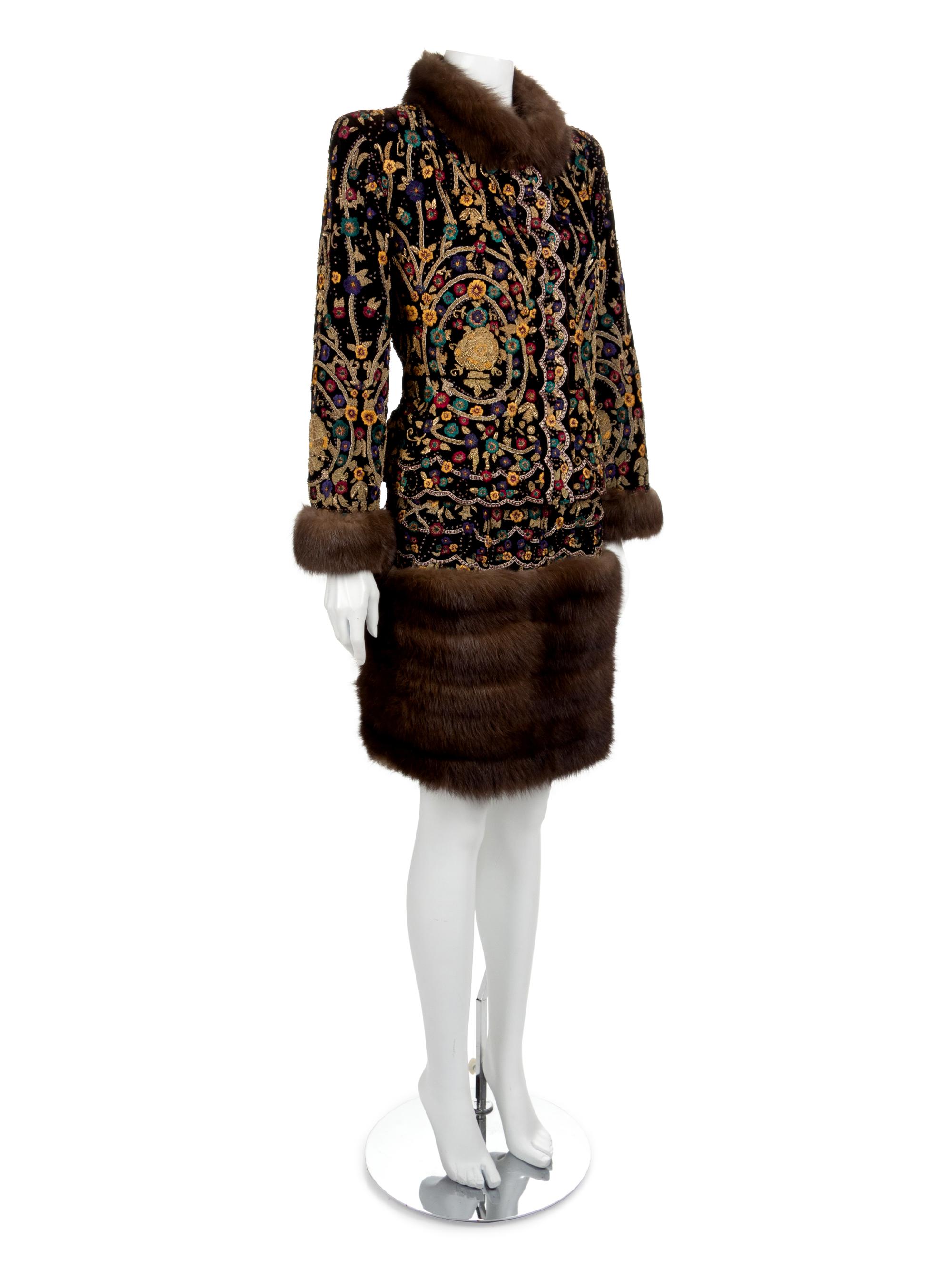Revillon Haute Couture Velour and Sable Suit and Hat, 1994
