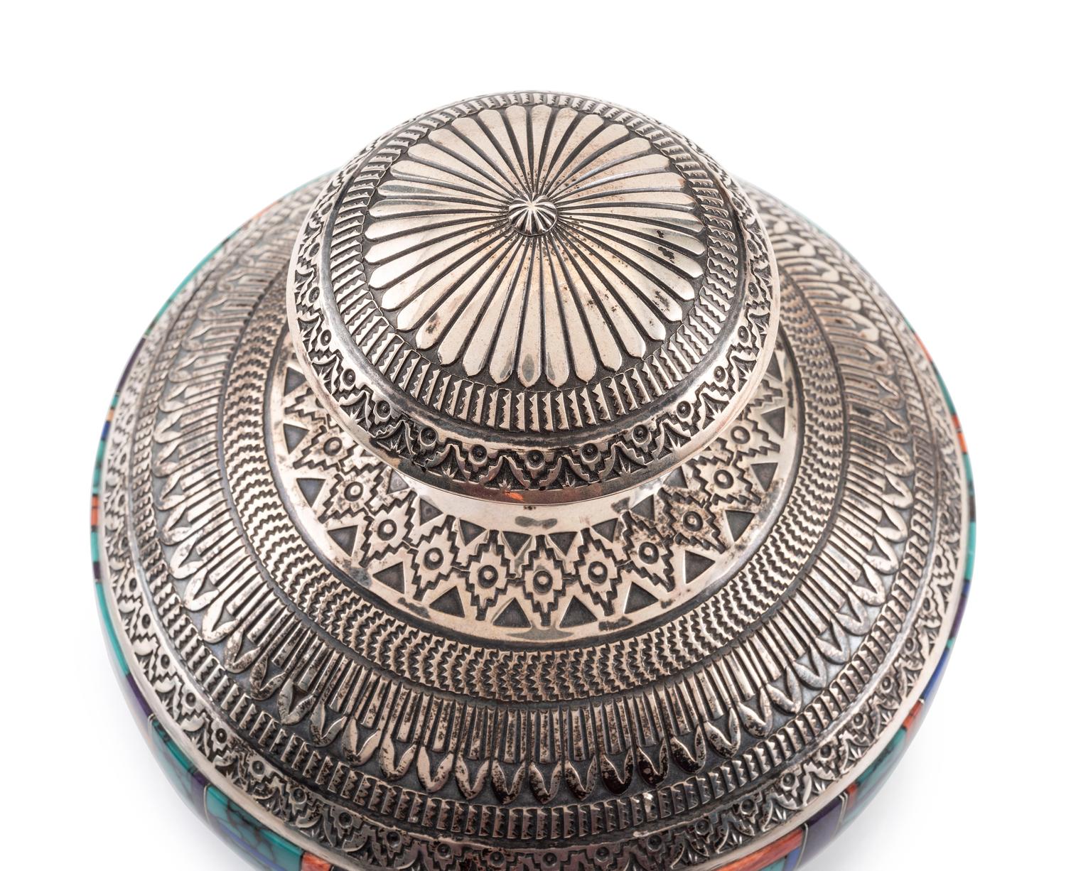 Sterling Silver Lidded Jar, with Mosaic Inlay