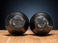 Pair of Blackware Pottery Vases, with Repeating Feather Design and Gunmetal Finish