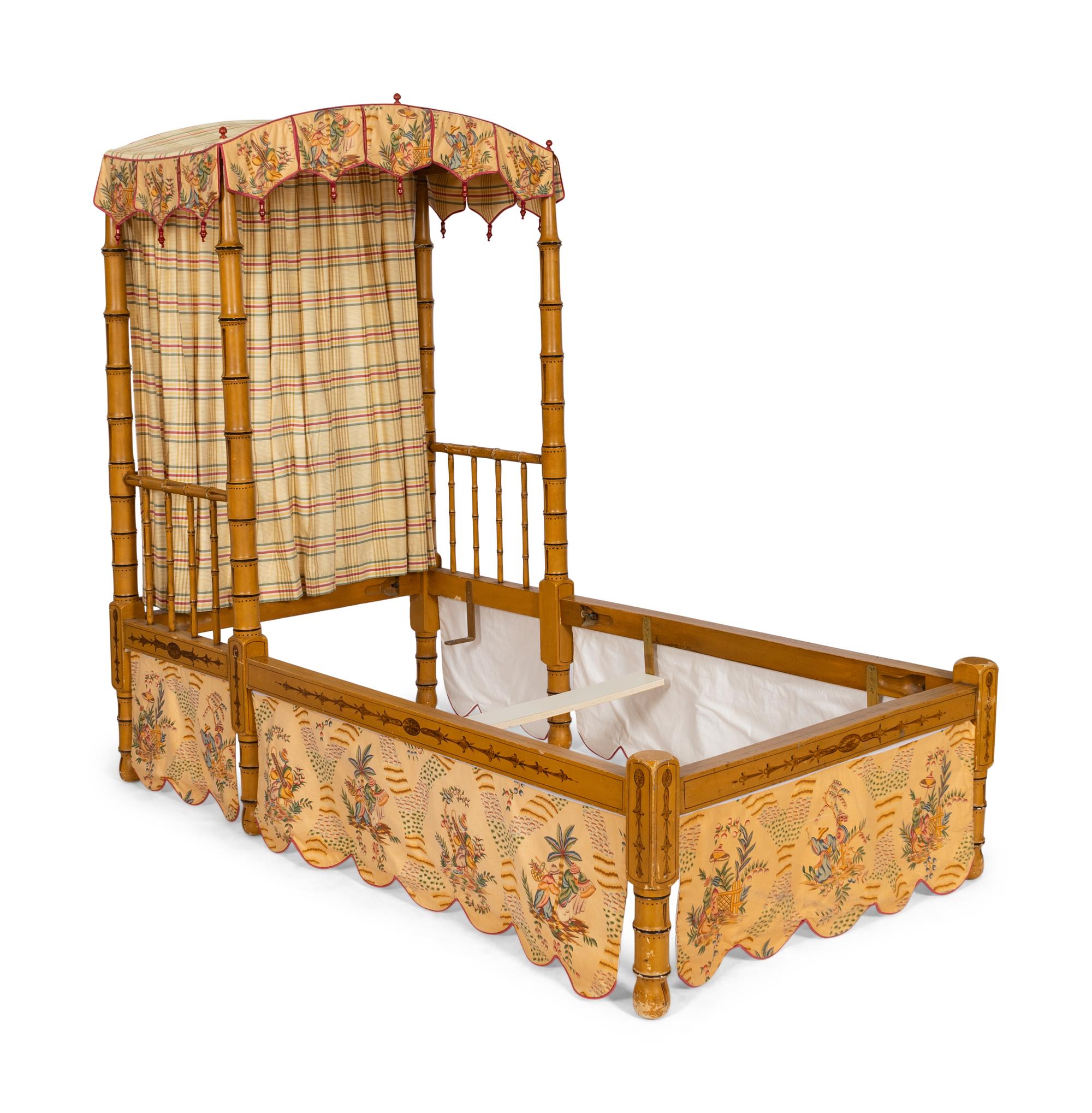 A Pair of George III Style Painted and Chintz-Upholstered Twin Beds