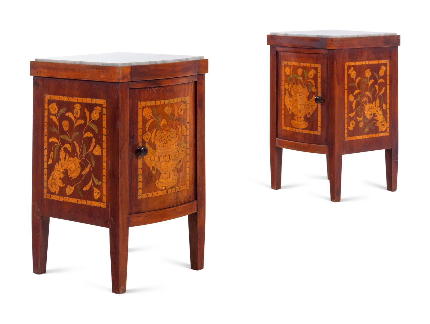 A Pair of Continental Marquetry End Tables