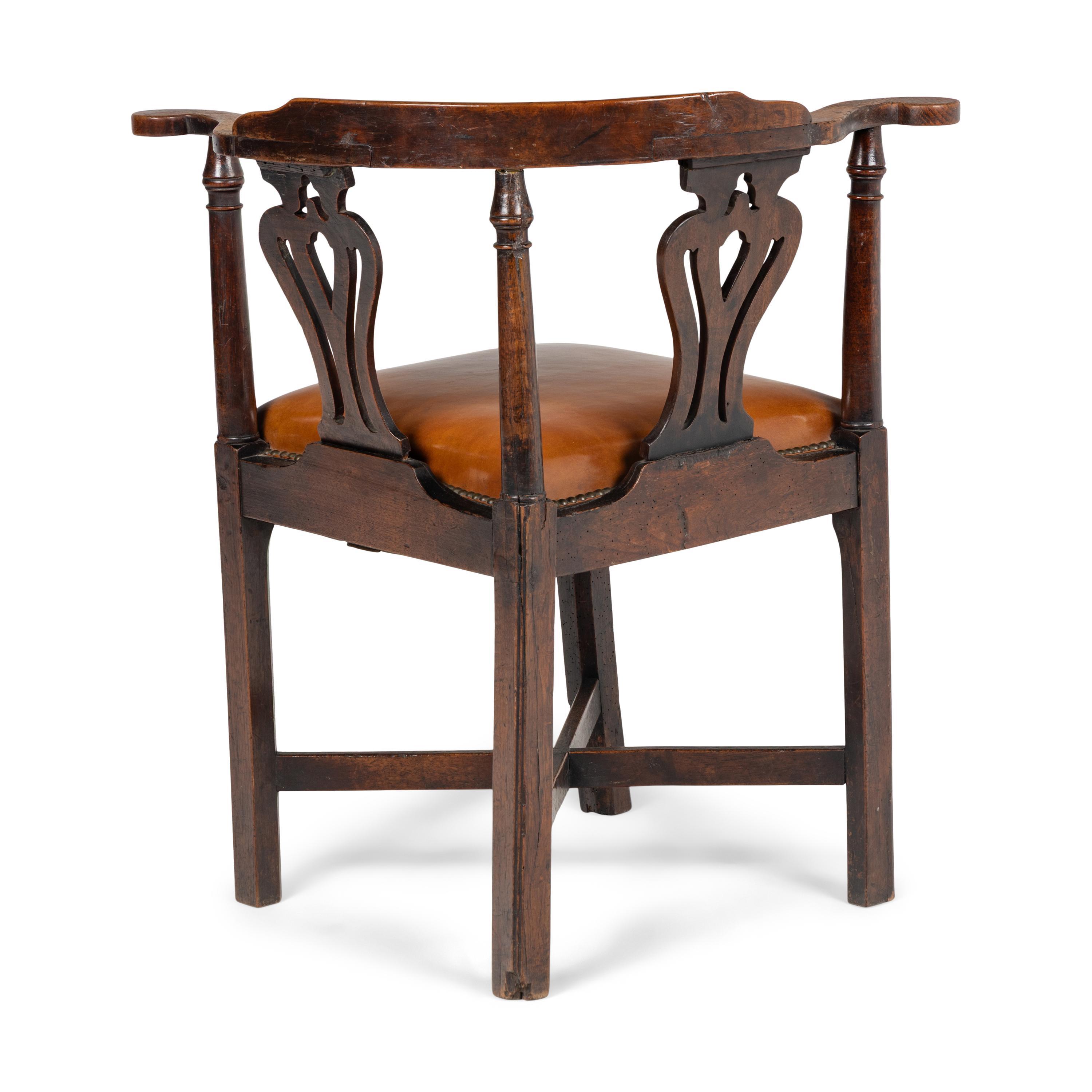 An English Oak and Walnut Corner Chair