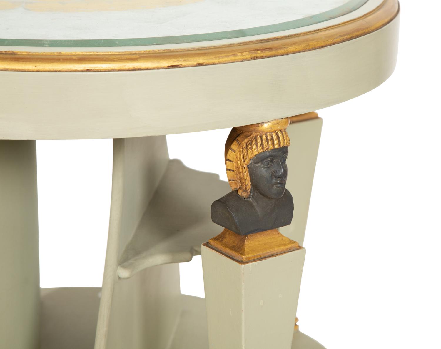 A Regency Revival Painted and Parcel Gilt Eglomise Panel Inset Side Table