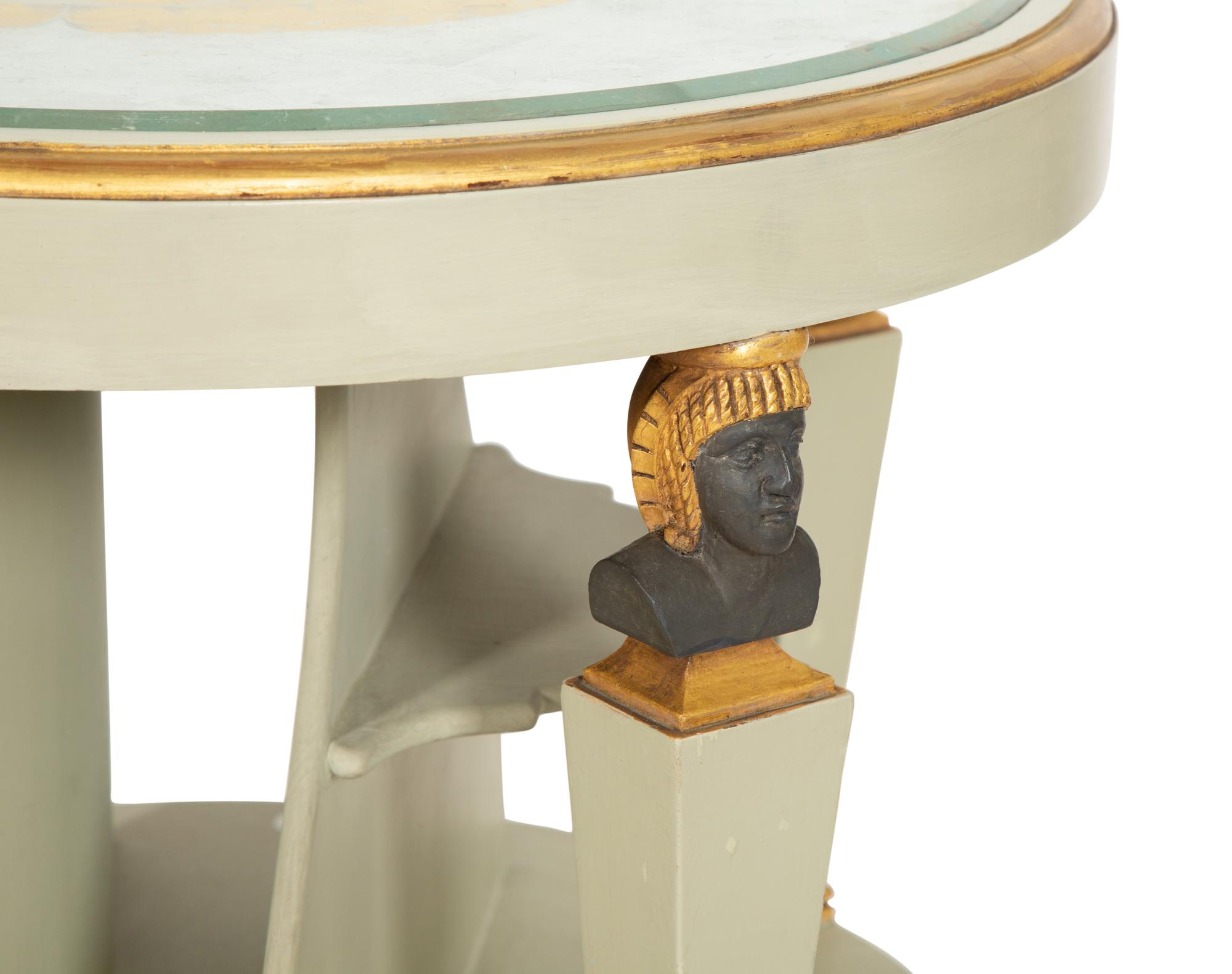 A Regency Revival Painted and Parcel Gilt Eglomise Panel Inset Side Table